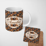 Personalized Custom Name Cute Brown and Black Puppy Dogs Painterly Style Seamless Pattern 11oz Ceramic Coffee Tea Mug White Large Handle