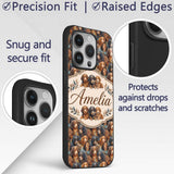 Cute Brown and Black Puppy Dogs Painterly Style Custom Name Protective Phone Case Mobile Cover Durable Everyday Smartphone Shock Resistant