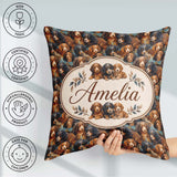 Custom Name Brown and Black Puppy Dogs Painterly Style Seamless Square Filled Cushion Throw Pillow Sofa Bed Home Decor Zip Washable UK Made