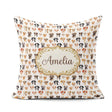 Custom Name Cute Watercolor Dog Faces on White Seamless Pattern Square Filled Cushion Throw Pillow Sofa Bed Home Decor Zip Washable UK Made
