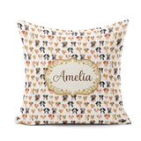 Custom Name Cute Watercolor Dog Faces on White Seamless Pattern Square Filled Cushion Throw Pillow Sofa Bed Home Decor Zip Washable UK Made