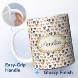 Personalized Custom Name Cute Watercolor Dog Faces on White Background Seamless Pattern 11oz Ceramic Coffee Tea Mug White Large Handle