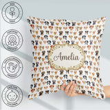 Custom Name Cute Watercolor Dog Faces on White Seamless Pattern Square Filled Cushion Throw Pillow Sofa Bed Home Decor Zip Washable UK Made