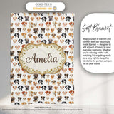 Cute Watercolor Dog Faces on White Background Seamless Pattern  Personalised Custom Name Super Soft Fleece Blanket Bed Sofa Throw
