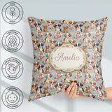 Custom Name Adorable Cartoon with Pink Roses Background Seamless Square Filled Cushion Throw Pillow Sofa Bed Home Decor Zip Washable UK Made