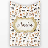 Cute Mixed Breed Dog Portraits on White Seamless Pattern Name  Personalised Custom Name Super Soft Fleece Blanket Bed Sofa Throw
