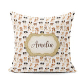 Custom Name Cute Mixed Breed Dog Portraits on White Pattern Name Square Filled Cushion Throw Pillow Sofa Bed Home Decor Zip Washable UK Made