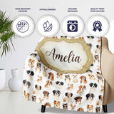 Cute Mixed Breed Dog Portraits on White Seamless Pattern Name  Personalised Custom Name Super Soft Fleece Blanket Bed Sofa Throw
