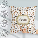 Custom Name Cute Mixed Breed Dog Portraits on White Pattern Name Square Filled Cushion Throw Pillow Sofa Bed Home Decor Zip Washable UK Made