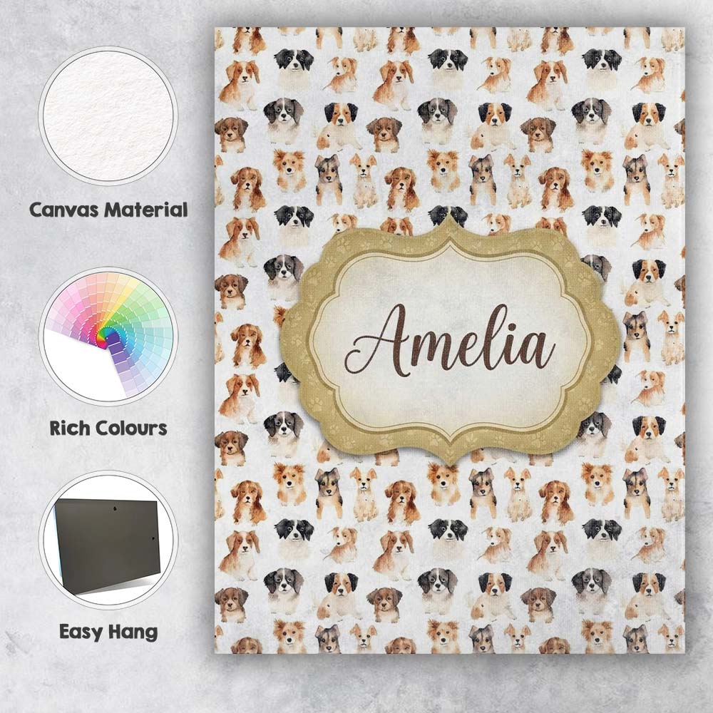Personalised Name Cute Mixed Breed Dog Custom  Modern Room Accent Elegant Feature Canvas Wall Art Print Decor Picture Ready to Hang