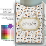 Cute Mixed Breed Dog Portraits on White Seamless Pattern Name  Personalised Custom Name Super Soft Fleece Blanket Bed Sofa Throw