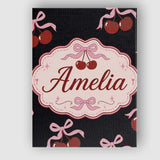 Personalised Name Cherry Bow Ribbon Cute Light Grey Minimal Background Custom Decorative Canvas Wall Art Print Decor Picture Ready to Hang