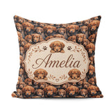 Custom Name Realistic Brown Puppy Dogs Close Up Seamless Pattern Square Filled Cushion Throw Pillow Sofa Bed Home Decor Zip Washable UK Made
