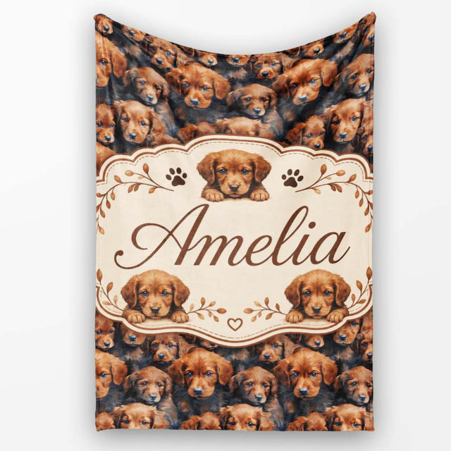 Realistic Golden Brown Puppy Dogs Close Up Seamless Pattern Name  Personalised Custom Name Super Soft Fleece Blanket Bed Sofa Throw