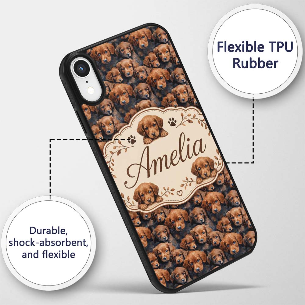 Realistic Golden Brown Puppy Dogs Printed Design Custom Name Protective Phone Case Mobile Cover Durable Everyday Smartphone Shock Resistant