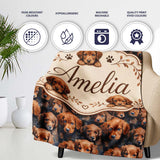 Realistic Golden Brown Puppy Dogs Close Up Seamless Pattern Name  Personalised Custom Name Super Soft Fleece Blanket Bed Sofa Throw