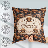 Custom Name Realistic Brown Puppy Dogs Close Up Seamless Pattern Square Filled Cushion Throw Pillow Sofa Bed Home Decor Zip Washable UK Made
