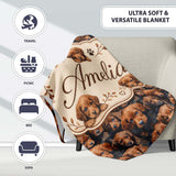 Realistic Golden Brown Puppy Dogs Close Up Seamless Pattern Name  Personalised Custom Name Super Soft Fleece Blanket Bed Sofa Throw
