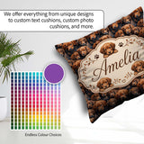 Custom Name Realistic Brown Puppy Dogs Close Up Seamless Pattern Square Filled Cushion Throw Pillow Sofa Bed Home Decor Zip Washable UK Made