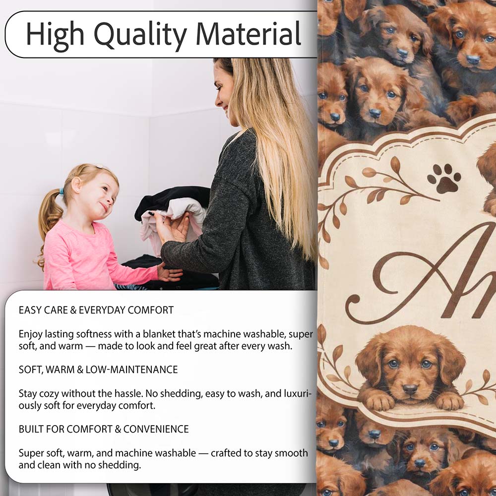 Realistic Golden Brown Puppy Dogs Close Up Seamless Pattern Name  Personalised Custom Name Super Soft Fleece Blanket Bed Sofa Throw