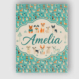 Personalised Name Cute Cartoon Dogs on Teal Custom  Bespoke Interior Contemporary Canvas Wall Art Print Decor Picture Ready to Hang
