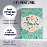 Personalised Name Cute Cartoon Dogs on Teal Custom  Bespoke Interior Contemporary Canvas Wall Art Print Decor Picture Ready to Hang