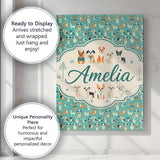 Personalised Name Cute Cartoon Dogs on Teal Custom  Bespoke Interior Contemporary Canvas Wall Art Print Decor Picture Ready to Hang