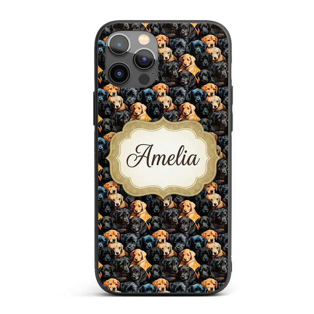 Black and Golden Labrador Puppies Packed Seamless Custom Name Protective Phone Case Mobile Cover Durable Everyday Smartphone Shock Resistant