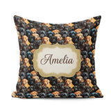 Custom Name Black Golden Labrador Puppies Packed Seamless Custom Square Filled Cushion Throw Pillow Sofa Bed Home Decor Zip Washable UK Made
