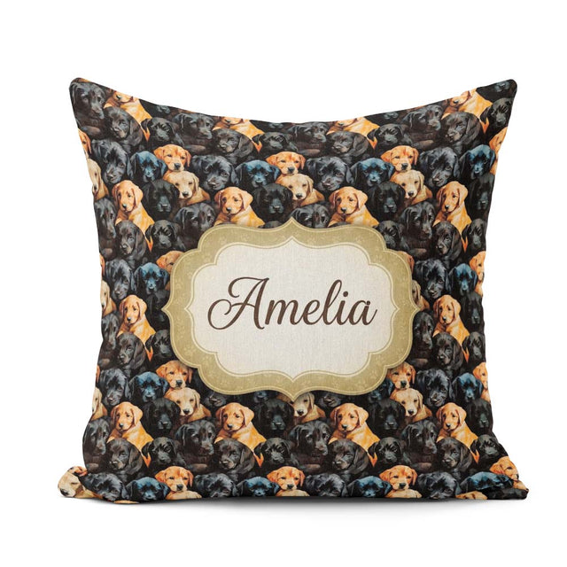 Custom Name Black Golden Labrador Puppies Packed Seamless Custom Square Filled Cushion Throw Pillow Sofa Bed Home Decor Zip Washable UK Made