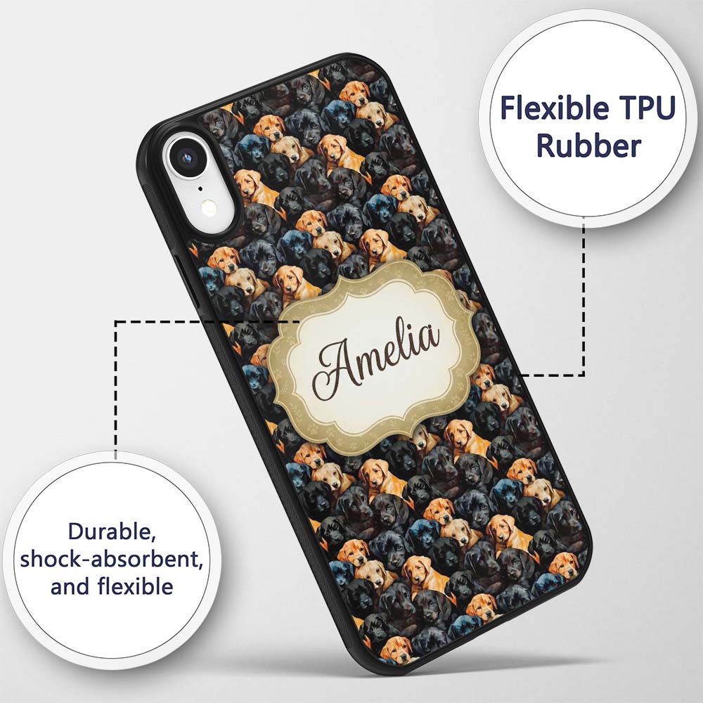 Black and Golden Labrador Puppies Packed Seamless Custom Name Protective Phone Case Mobile Cover Durable Everyday Smartphone Shock Resistant