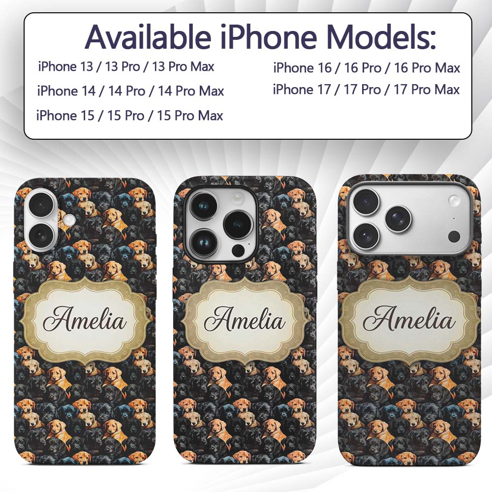 Black and Golden Labrador Puppies Packed Seamless Custom Name Protective Phone Case Mobile Cover Durable Everyday Smartphone Shock Resistant