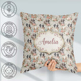 Custom Name Soft Fluffy Puppies with Pastel Flowers Pattern Name Square Filled Cushion Throw Pillow Sofa Bed Home Decor Zip Washable UK Made