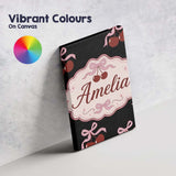Personalised Name Cherry Bow Ribbon Cute Light Grey Minimal Background Custom Decorative Canvas Wall Art Print Decor Picture Ready to Hang