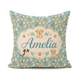 Custom Name Cute Puppy Dogs with Hearts Teal Background Seamless Square Filled Cushion Throw Pillow Sofa Bed Home Decor Zip Washable UK Made