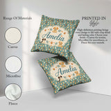 Custom Name Cute Puppy Dogs with Hearts Teal Background Seamless Square Filled Cushion Throw Pillow Sofa Bed Home Decor Zip Washable UK Made