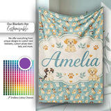 Cute Cartoon Puppy Dogs with Hearts Teal Background Seamless  Personalised Custom Name Super Soft Fleece Blanket Bed Sofa Throw