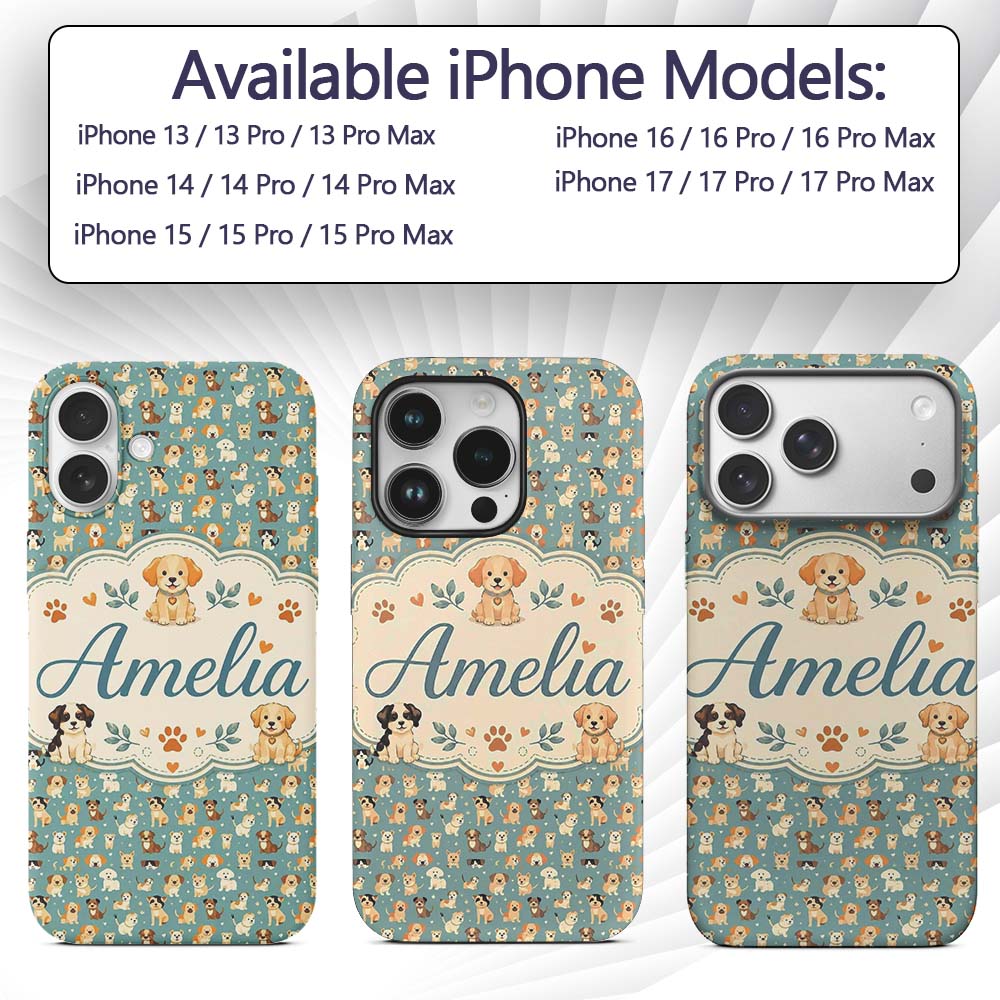 Cute Cartoon Puppy Dogs with Decorative Design Custom Name Protective Phone Case Mobile Cover Durable Everyday Smartphone Shock Resistant