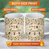 Personalized Custom Name Cute Mixed Breed Puppy Dogs on Beige Background Seamless Pattern 11oz Ceramic Coffee Tea Mug White Large Handle