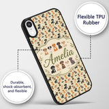 Cute Mixed Breed Puppy Dogs on Beige Background Custom Name Protective Phone Case Mobile Cover Durable Everyday Smartphone Shock Resistant