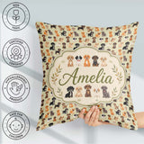 Custom Name Mixed Breed Puppy Dogs on Beige Background Seamless Square Filled Cushion Throw Pillow Sofa Bed Home Decor Zip Washable UK Made