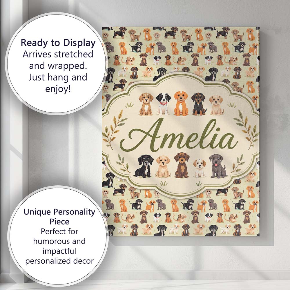 Personalised Name Cute Mixed Breed Puppy Custom  Unique Gift Idea Elegant Feature Canvas Wall Art Print Decor Picture Ready to Hang