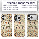 Cute Mixed Breed Puppy Dogs on Beige Background Custom Name Protective Phone Case Mobile Cover Durable Everyday Smartphone Shock Resistant