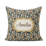 Custom Name Adorable Cartoon Dogs Sitting Dark Teal Pattern Name Square Filled Cushion Throw Pillow Sofa Bed Home Decor Zip Washable UK Made