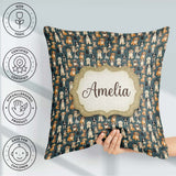 Custom Name Adorable Cartoon Dogs Sitting Dark Teal Pattern Name Square Filled Cushion Throw Pillow Sofa Bed Home Decor Zip Washable UK Made