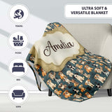 Adorable Cartoon Dogs Sitting on Dark Teal Seamless Pattern Name  Personalised Custom Name Super Soft Fleece Blanket Bed Sofa Throw
