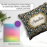 Custom Name Adorable Cartoon Dogs Sitting Dark Teal Pattern Name Square Filled Cushion Throw Pillow Sofa Bed Home Decor Zip Washable UK Made