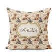 Custom Name Cute Realistic Puppy Dogs on Neutral Floral Seamless Square Filled Cushion Throw Pillow Sofa Bed Home Decor Zip Washable UK Made