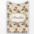Cute Realistic Puppy Dogs on Neutral Floral Background Seamless  Personalised Custom Name Super Soft Fleece Blanket Bed Sofa Throw