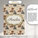 Cute Realistic Puppy Dogs on Neutral Floral Background Seamless  Personalised Custom Name Super Soft Fleece Blanket Bed Sofa Throw